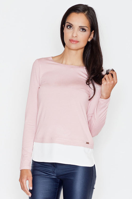 Sophisticated Color-Blocked Long Sleeve Blouse with Elegant Trim