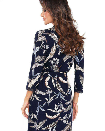 Elegant Lace-Trimmed Viscose Women's Lounge Robe with Pockets