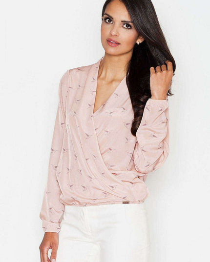 Sophisticated Patterned Blouse with Ribbed Hem - Effortless Style
