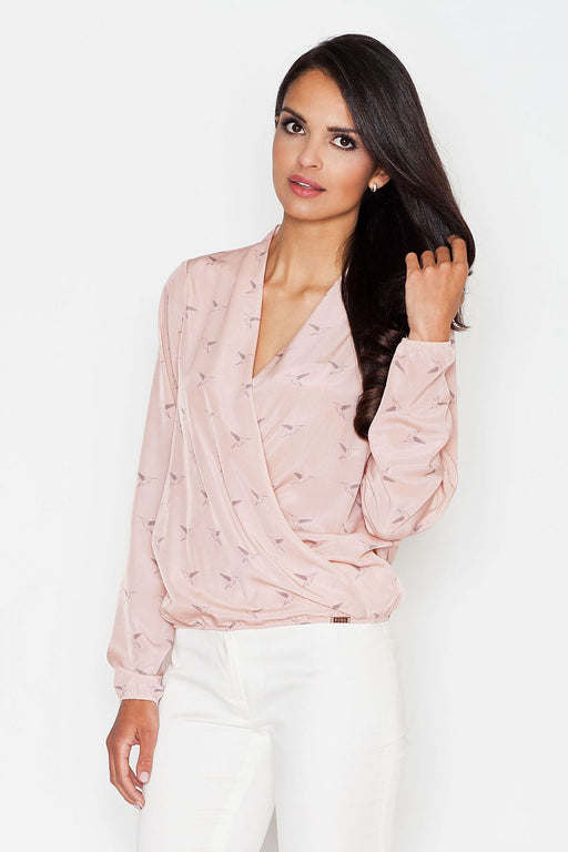 Sophisticated Patterned Blouse with Ribbed Hem
