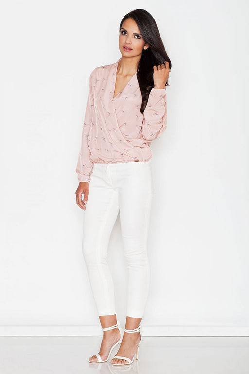 Sophisticated Patterned Blouse with Ribbed Hem