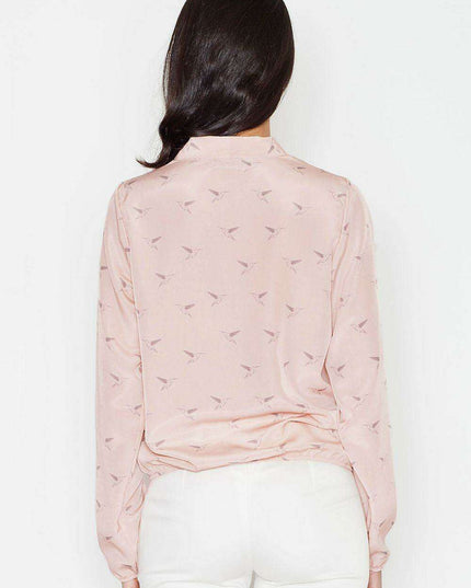 Sophisticated Patterned Blouse with Ribbed Hem - Effortless Style