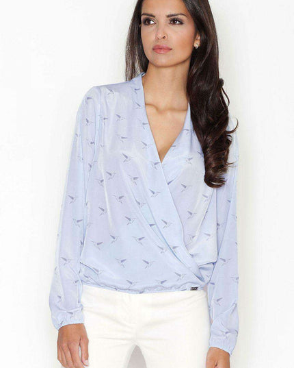 Elegant Textured Blouse with Stylish Folded Collar & Unique Pattern - Figl Design 43838