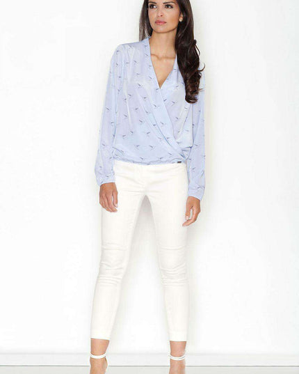 Elegant Textured Blouse with Stylish Folded Collar & Unique Pattern - Figl Design 43838