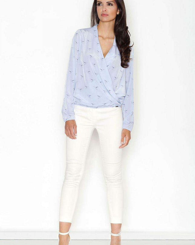 Elegant Textured Blouse with Stylish Folded Collar & Unique Pattern - Figl Design 43838