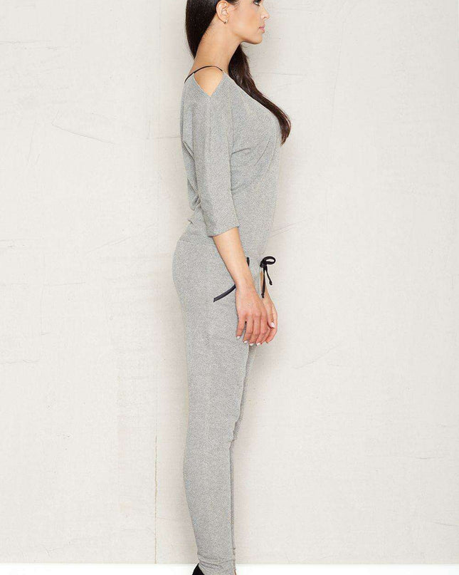 Sleek Charcoal Utility Jumpsuit with Trendy Patch Pockets and Elegant Black Details