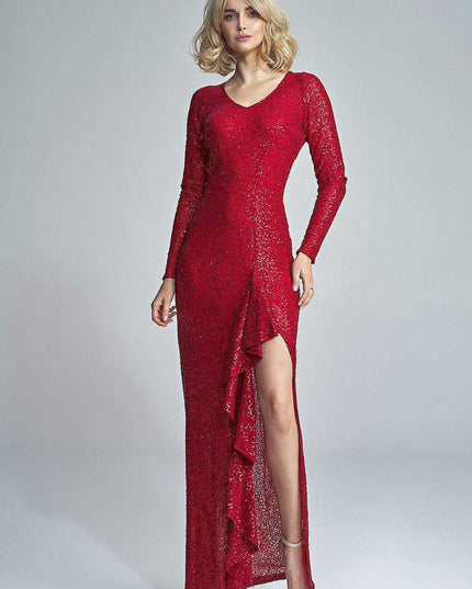 Glistening Sequin-Accented Evening Gown