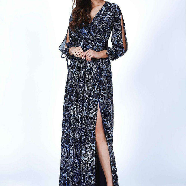 Marselini Elegant Animal Print Chiffon Dress with Chic Slits