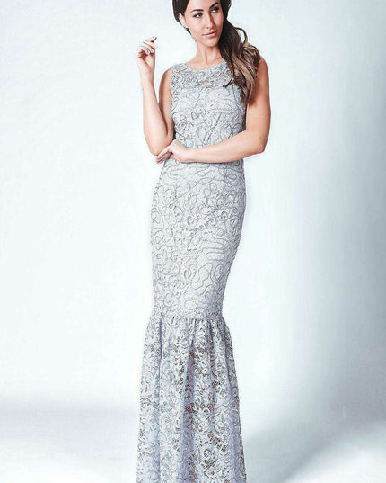 Ethereal Lace Maxi Dress with Glamorous Shoulder Details and Coordinating Shawl