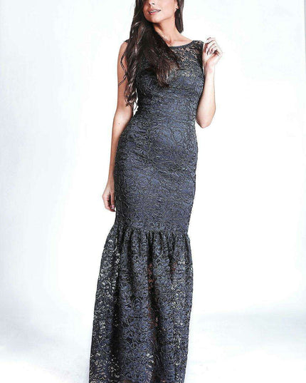 Ethereal Lace Maxi Dress with Glamorous Shoulder Details and Coordinating Shawl