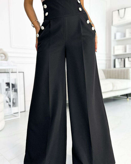 Elegant Wide-Leg Black High-Waisted Pants from Europe