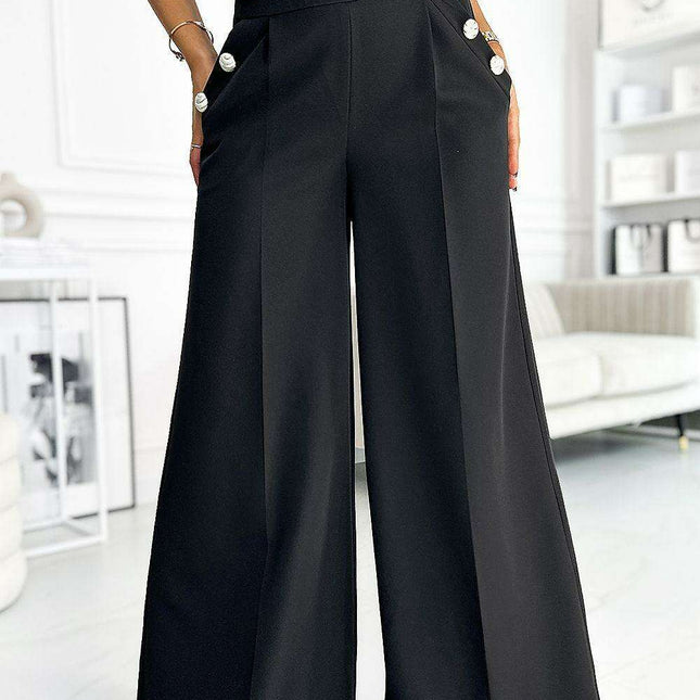Elegant Wide-Leg Black High-Waisted Pants from Europe