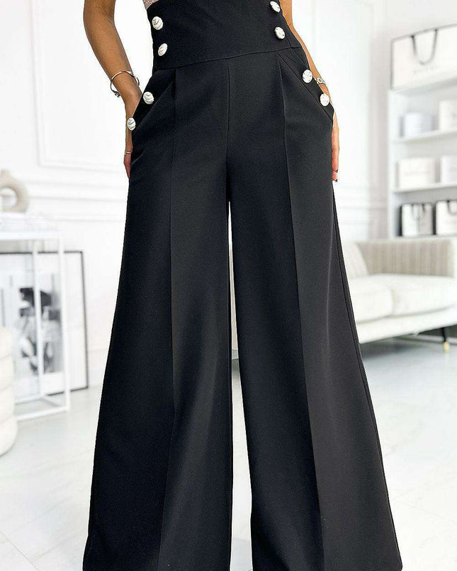 Elegant Wide-Leg Black High-Waisted Pants from Europe