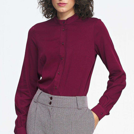 Viscose Long Sleeve Shirt With Stand Up Collar For Autumn