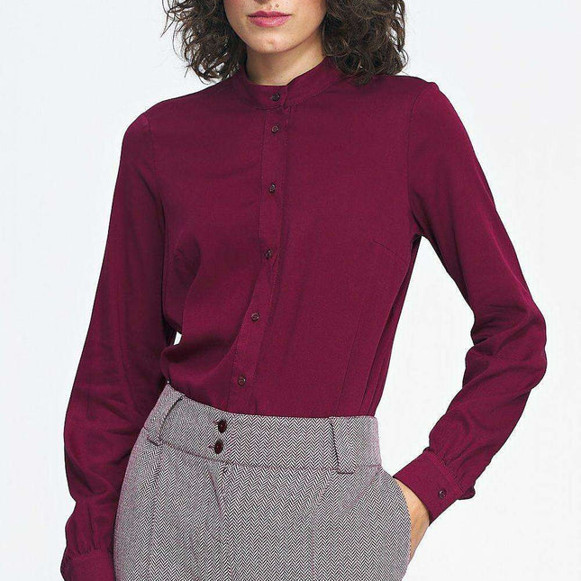 Viscose Long Sleeve Shirt With Stand Up Collar For Autumn