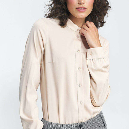 Viscose Long Sleeve Shirt With Stand Up Collar For Autumn