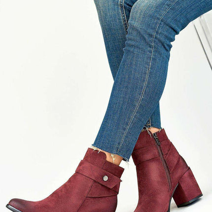 Chic Almond Toe Eco-Suede Heeled Boots with Decorative Strap