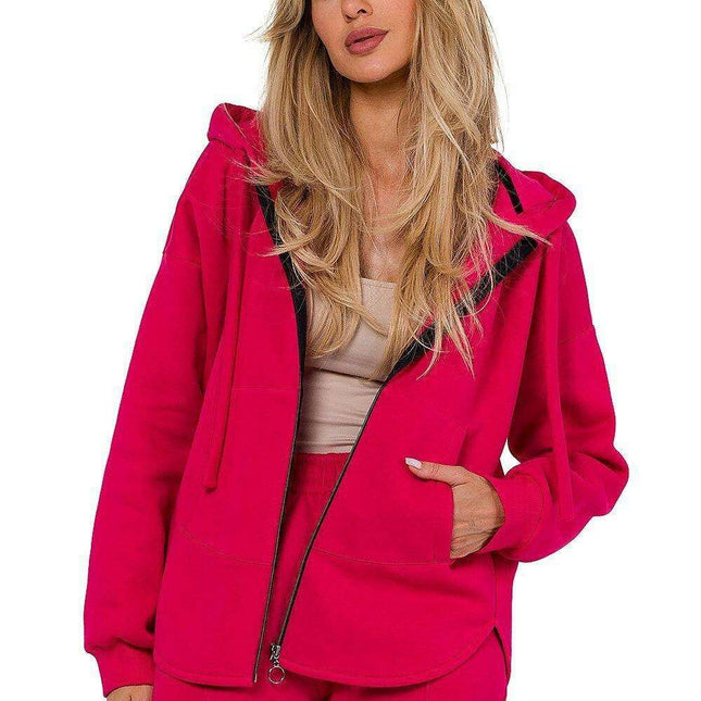 Cozy Knitted Zip-Up Sweater - Women's Sweatshirt with Kangaroo Pocket