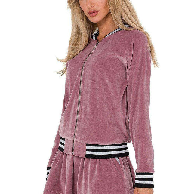 Luxurious Velour Zip-Up Bomber Sweatshirt