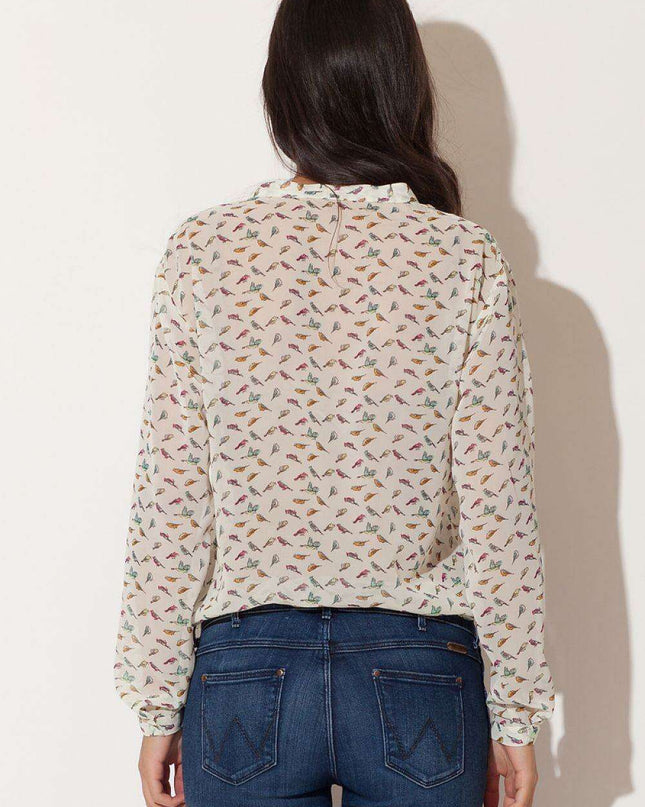 Elegant Aviary Chiffon Blouse