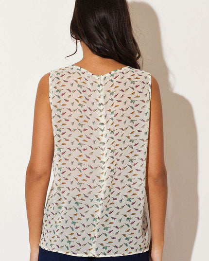 Chic Birdsong Red Chiffon Sleeveless Blouse - Timeless Elegance