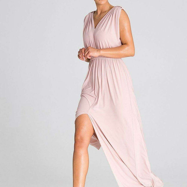 Chic Ruffle-Accented Maxi Dress with Pagon Details