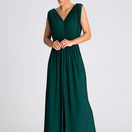 Chic Ruffle-Accented Maxi Dress with Pagon Details
