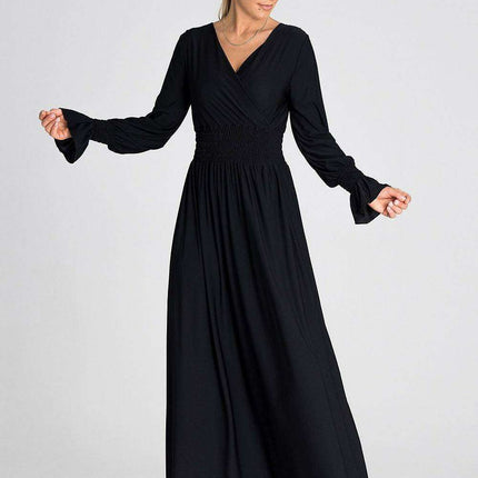 Chic Ruched Sleeve Evening Maxi Dress