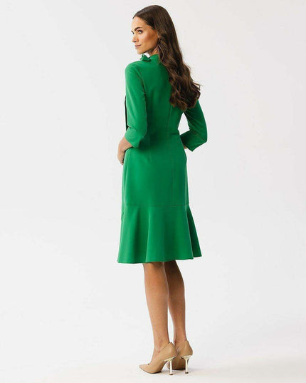 Sophisticated Ruffle-Back Day Dress with Stand-Up Collar