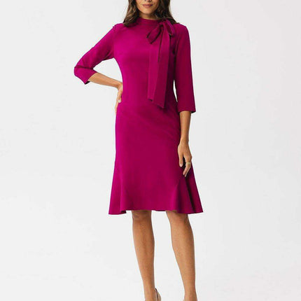 Sophisticated Ruffle-Back Day Dress with Stand-Up Collar