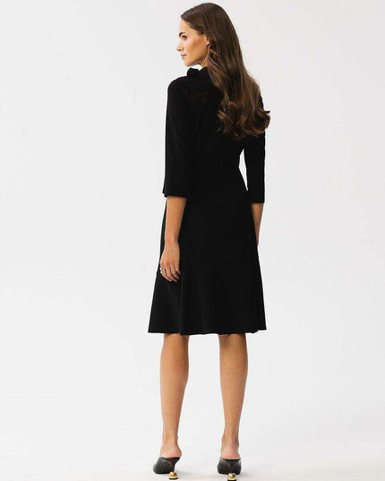 Sophisticated Ruffle-Back Day Dress with Stand-Up Collar