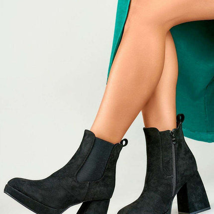 Elegant Black Suede High Heel Ankle Boots with Platform