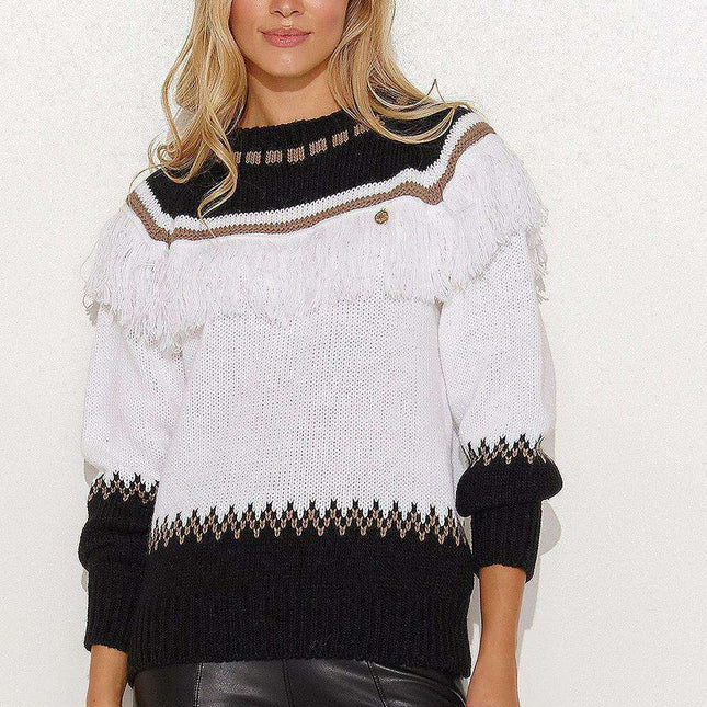 Chic Tassel-Embellished Cappuccino Sweater