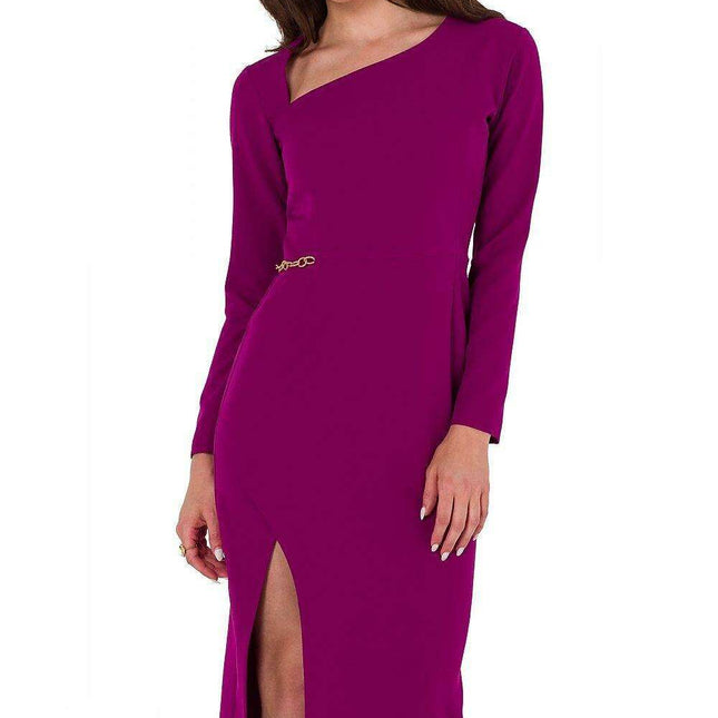 Elegant Chain-Embellished Asymmetrical Midi Evening Dress