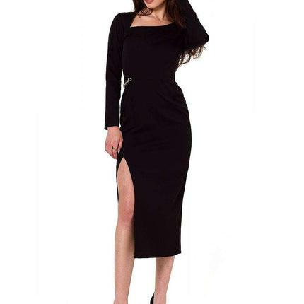 Elegant Chain-Embellished Asymmetrical Midi Evening Dress