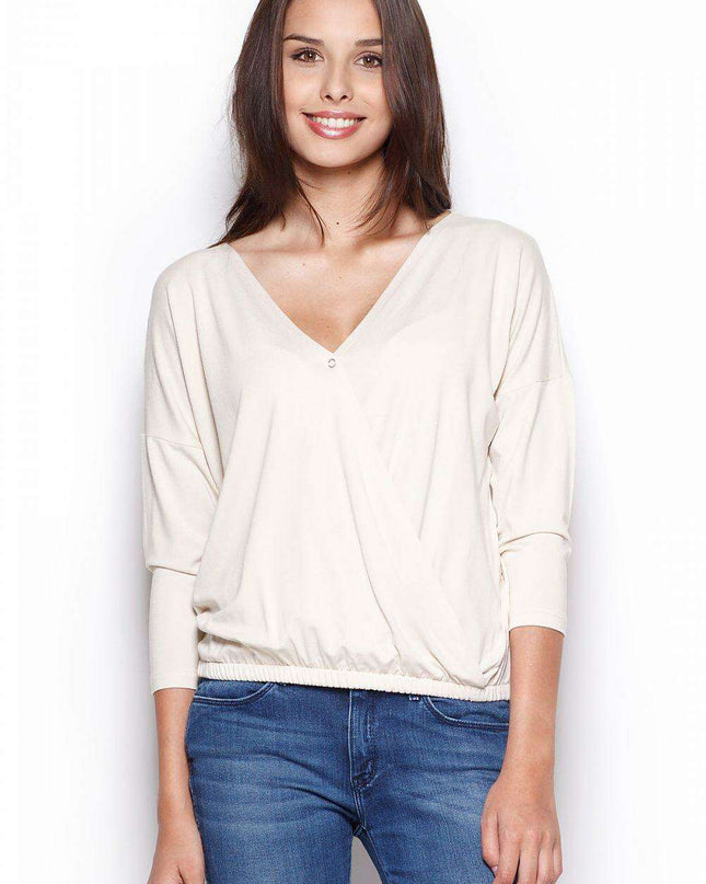 Chic Elastic-Waist Blouse with Elegant Folded Design