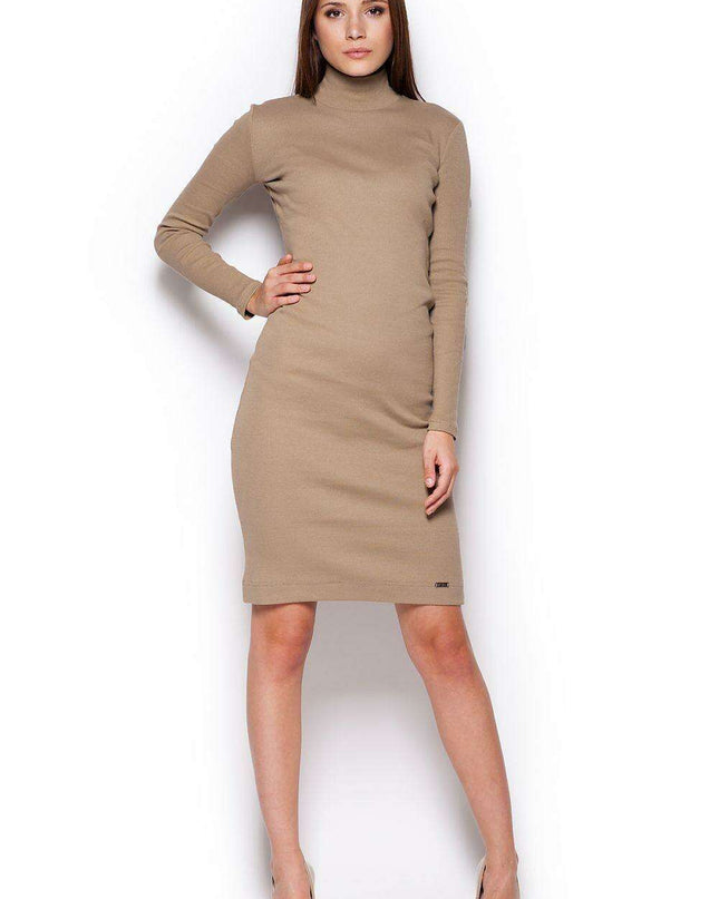 Cozy Ribbed Turtleneck Midi Dress for Autumn Elegance