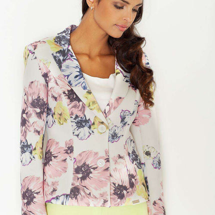 Chic Floral Fitted Blazer with Soft Polyester Lining - Women's Stylish Jacket