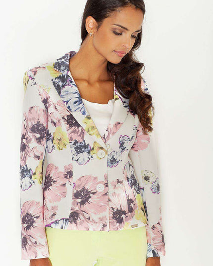 Chic Floral Fitted Blazer with Soft Polyester Lining - Women's Stylish Jacket