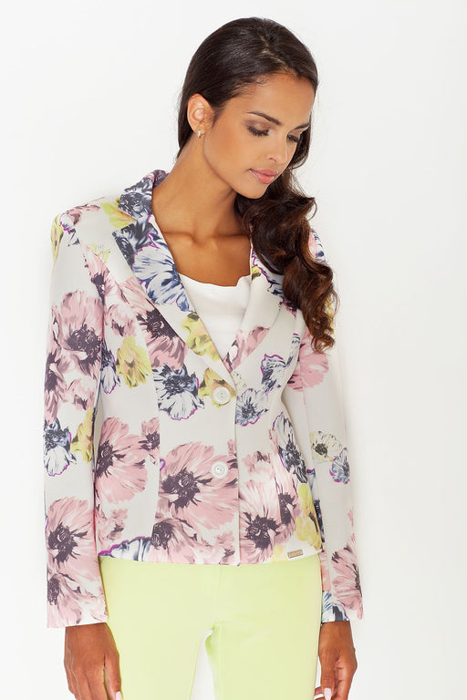 Floral Elegance Fitted Jacket with Polyester Lining