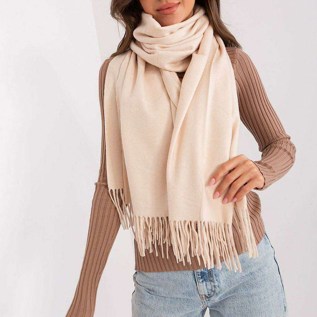 Chic Winter Wrap with Tassel Accents - Luxurious 100% Polyester, 196 cm Long