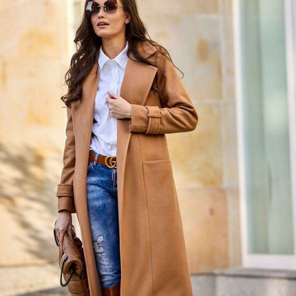 Chic Wool Coat with Waist-Defining Belt