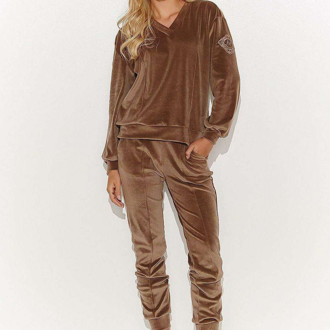 Luxurious Velvet Macadamia Tracksuit Set