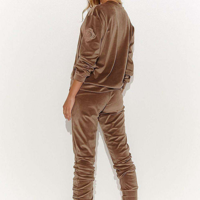 Luxurious Velvet Macadamia Tracksuit Set
