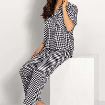 Chic Checkered Cotton Sleepwear Set