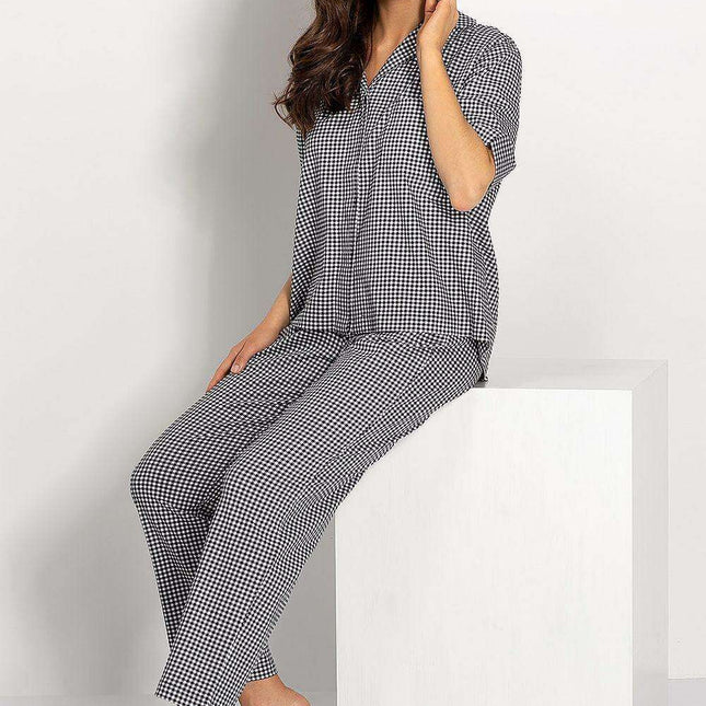 Chic Checkered Cotton Sleepwear Set