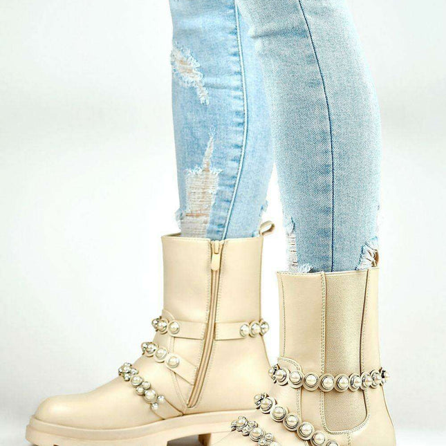 Chic Pearl-Accented Ankle Boots