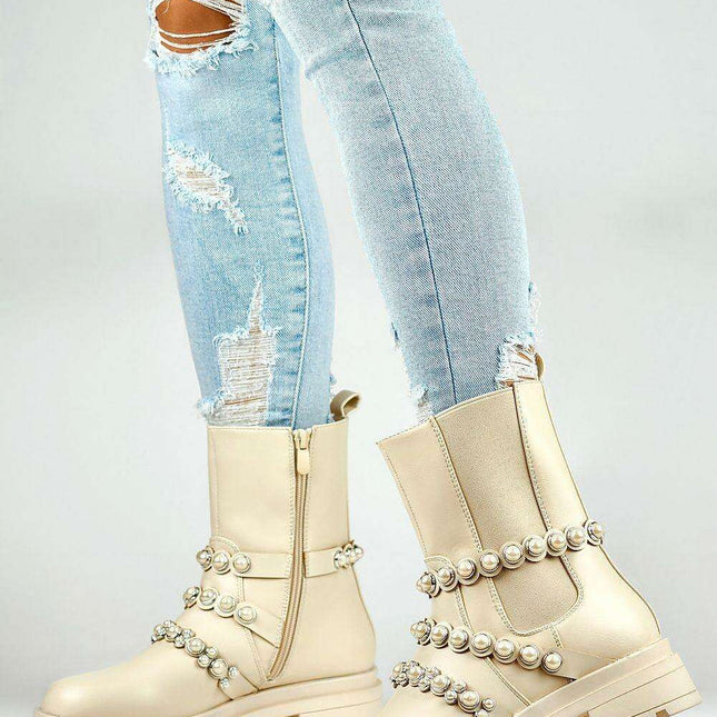 Chic Pearl-Accented Ankle Boots