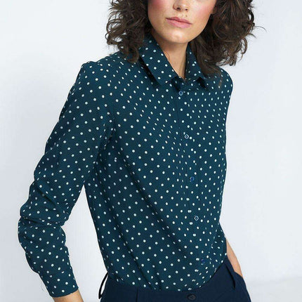 Nife Green Pea Viscose Shirt With Chic Collar Long Sleeves