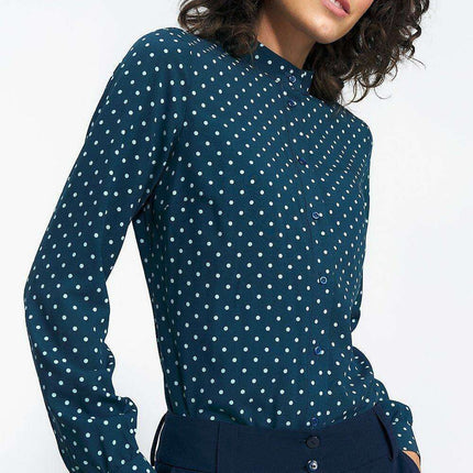 Chic Collared Long Sleeve Shirt Pea Print Autumn Style